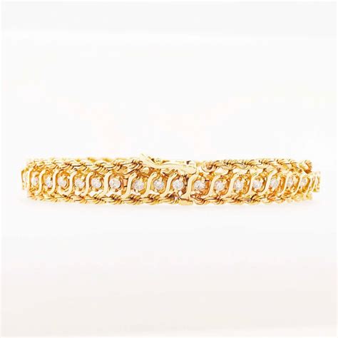 Diamond Tennis Bracelet 1 50 Carat Diamond 14 Karat Gold Rope Chain