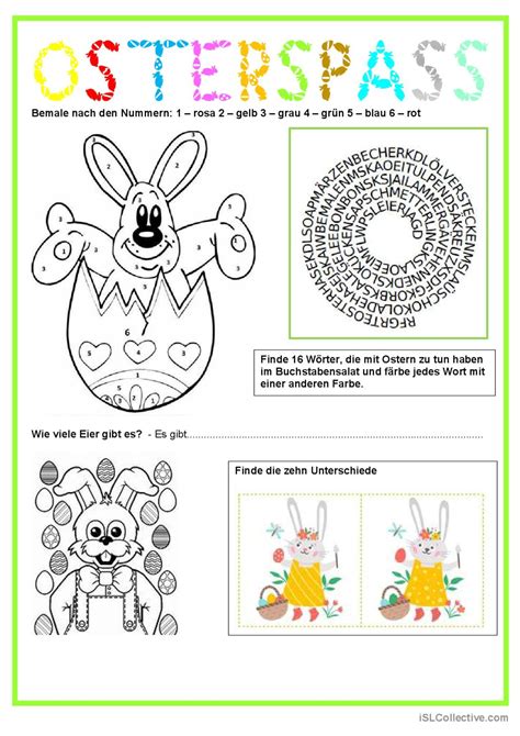 Ostern Osterspass allgemeine Deutsch DAF Arbeitsblätter pdf doc