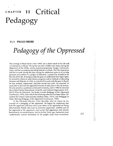 Freire Pedagogy of the oppressed - EDTHP 115 - Studocu