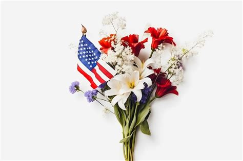 Premium Ai Image Patriotic Blooms Vibrant American Flag Color Flowers