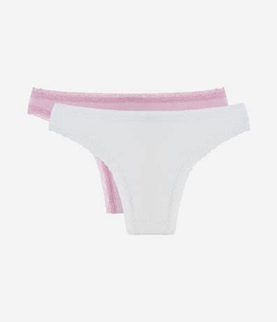 Kit 02 Bombachas Bikini en Algodón con Bordas en Encaje Renner