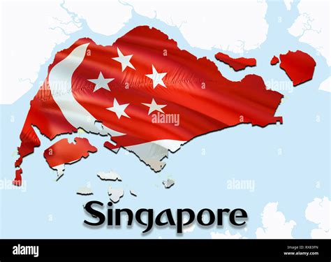 Flag Map of Singapore. 3D rendering Singapore map and flag on Asia map ...