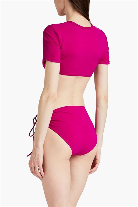 Christopher Esber Tie Detailed Ruched Bikini Top The Outnet