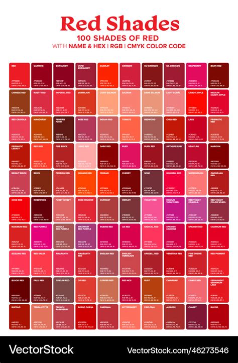 100 Shades Of Red Color Names Hex Rgb Cmyk Codes 55 Off