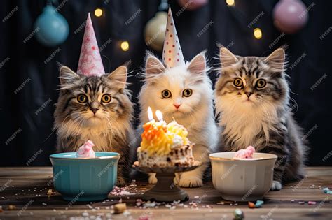 Premium AI Image | Cat birthday party Celebrate kittens with cake and ...