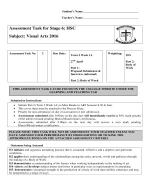 Fillable Online Assessment Task For Stage 6 HSC Subject Visual Arts