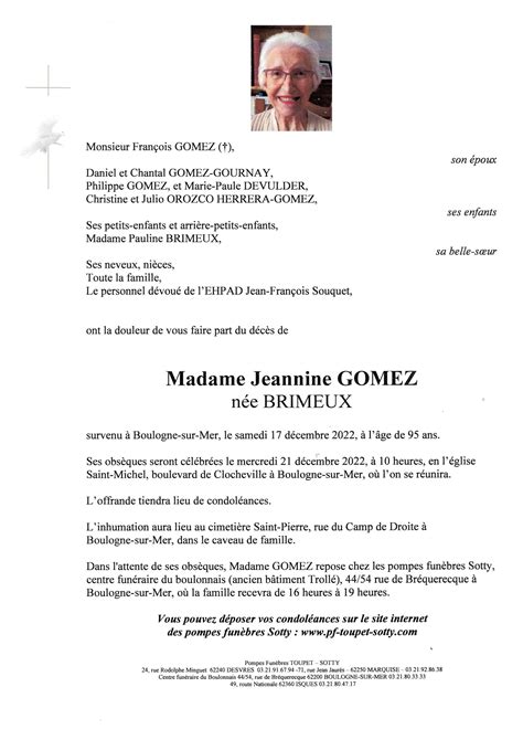 Madame Jeannine GOMEZ Pompes Funèbres Toupet Sotty