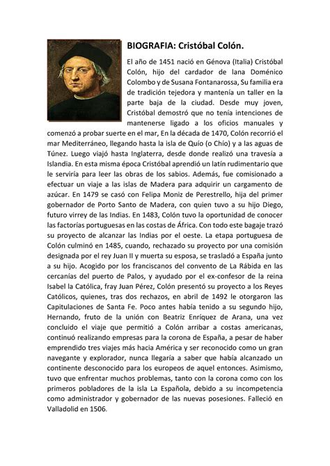 Biografia De Cristobal Colon Historia De Honduras Upnfm Studocu The