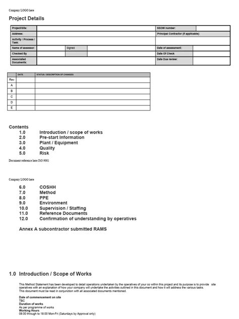 Construction Project Safe System of Work Template | PDF | Hazards | Risk