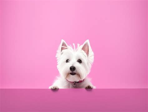 Premium AI Image | a dog is sitting on a pink shelf with a pink background.