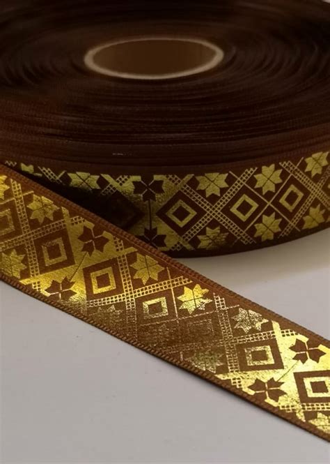 Ribbon Satin – Brown & Gold Design | FabricStore