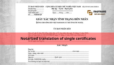 Notarized Translation Of Single Certificate Services