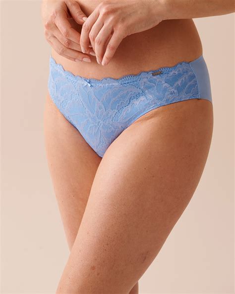 Microfiber And Lace Sleek Back Bikini Panty Sky Blue La Vie En Rose