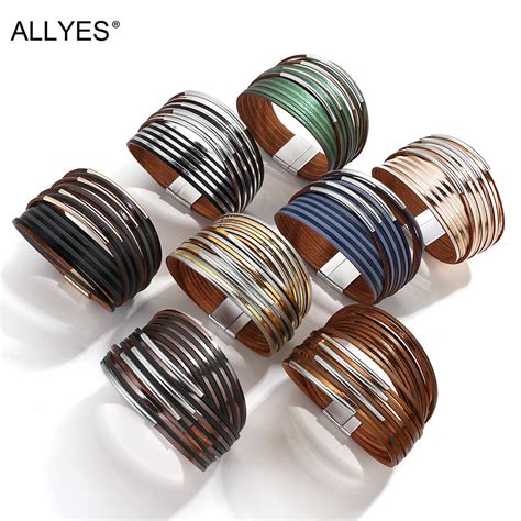 Allyes Pulsera De Cuero De Tira Delgada De Doble Color Para Mujer