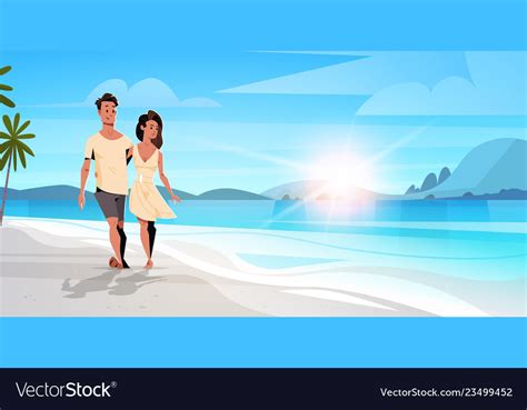 Couple In Love Man Woman Embracing On Tropical Vector Image