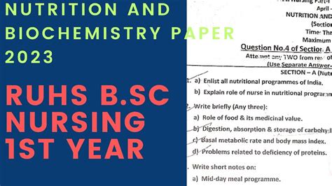 Nutrition And Biochemistry Paper 2023 B Sc Nursing 1st Year Nutrition