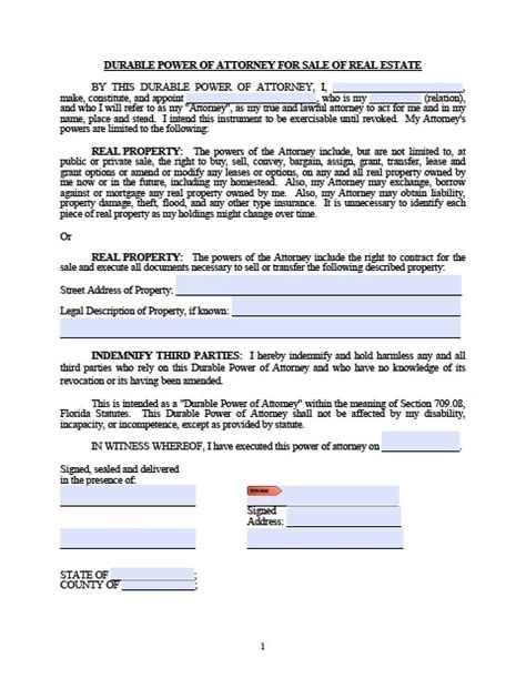 Free Printable Power Of Attorney Form Florida Free Printable