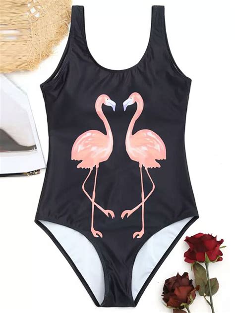 Flamingo Print High Leg One Piece Bathing Suit Womens One Piece