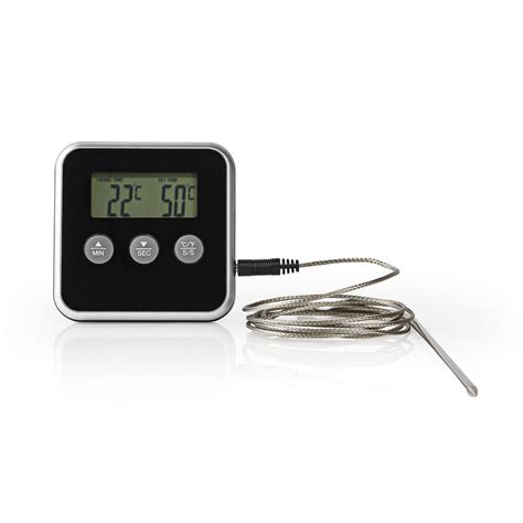 Meat Thermometer | Alarm / Timer | LCD Display | 0 - 250 °C | Black / Silver