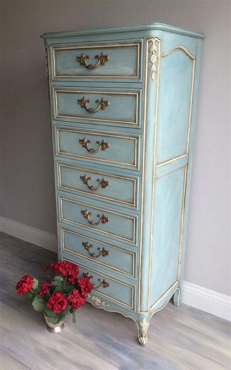 French Lingerie Chest Painted A Brilliant Blue With Annie Sloan Chalk