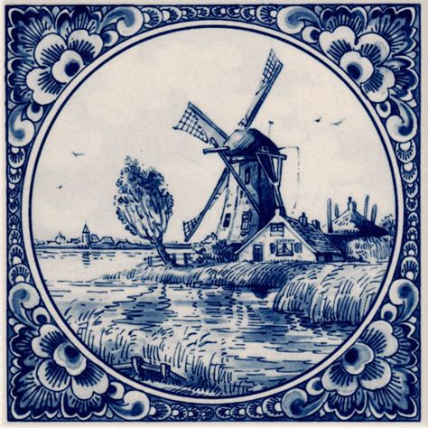 Molen Boerderij Met Rand Delfts Blauwe Tegel Souvenirs From Holland