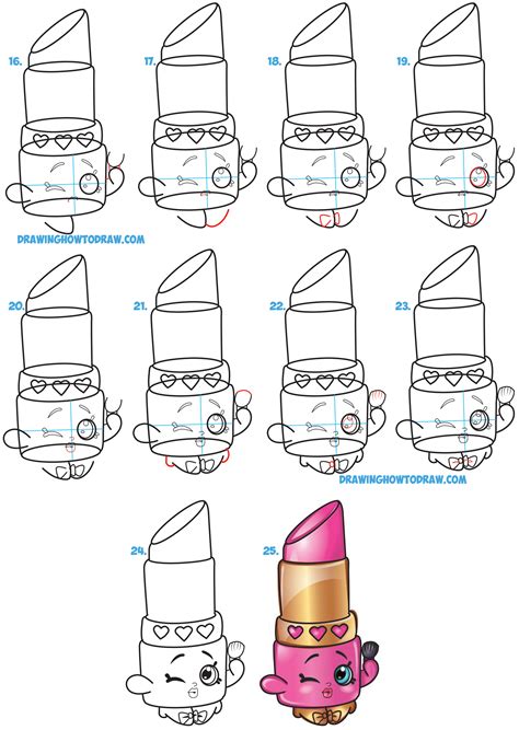 How To Draw Lippy Lips Cute Lipstick From Shopkins Easy Step By