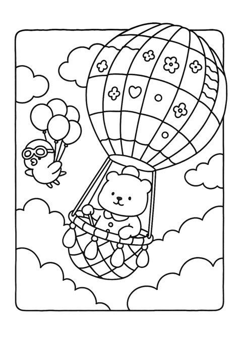 Hot Air Balloon Adventure Cosy Colouring In Page Free Printable