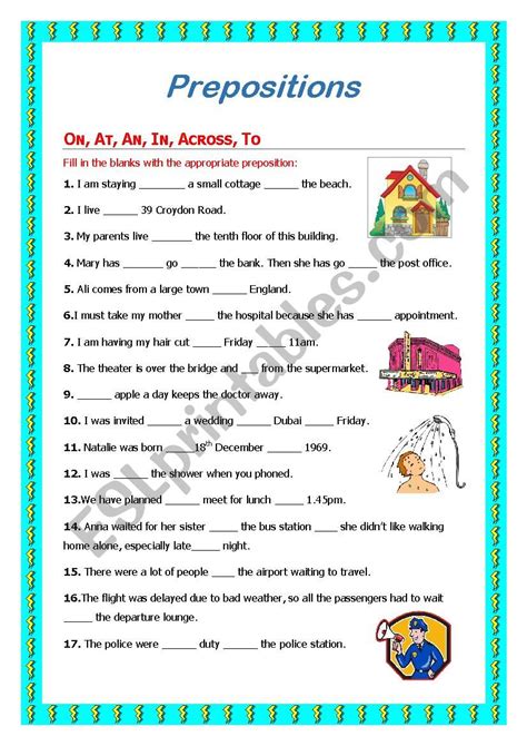 Prepositions Esl Worksheet By Elle81