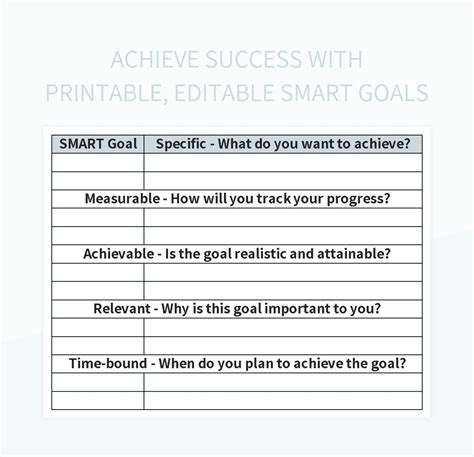 Achieve Success With Printable Editable Smart Goals Excel Template And