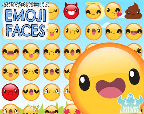 Emoji Faces Clipart Instant Download Phone Clipart Smiley - Etsy