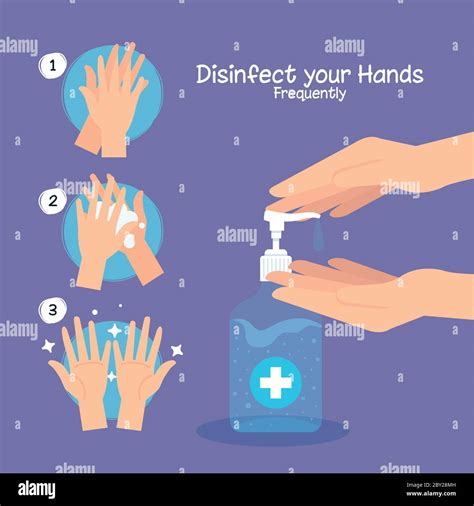 Hands Sanitizer Bottle And Hands Washing Steps Vector Design Stock