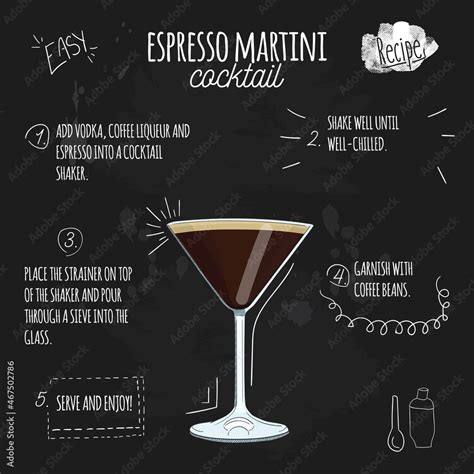 Espresso Martini Cocktail Illustration Recipe On Blackboard Stock Vector Adobe Stock