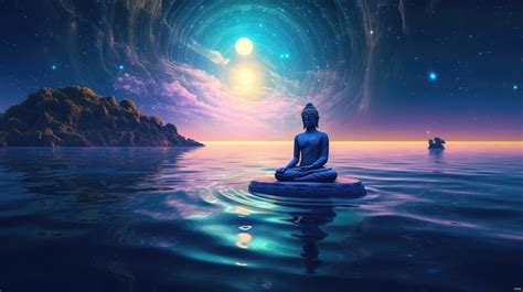 Premium AI Image | Meditation on the ocean with the moon in the background