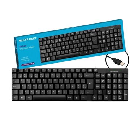 Teclado Básico Slim Laser Resistente à Água ABNT2 Preto USB Teclas