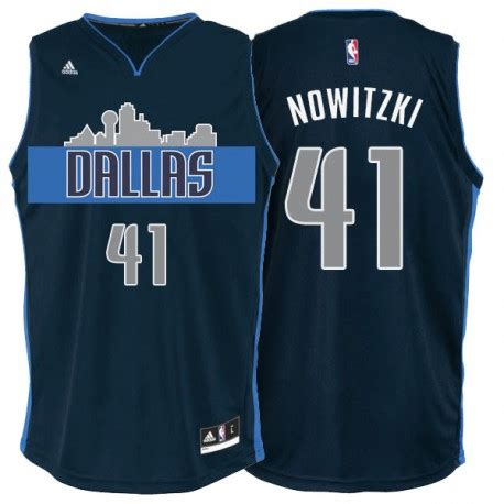 Dirk Nowitzki Dallas Mavericks Und Stadtbild Marineblau Alternate