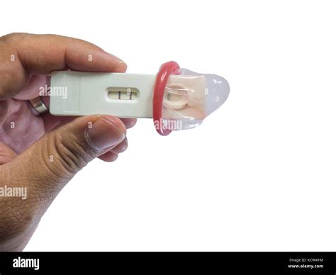 Contraceptives Concept Men Holding Positive Pregnancy Tests Wearing