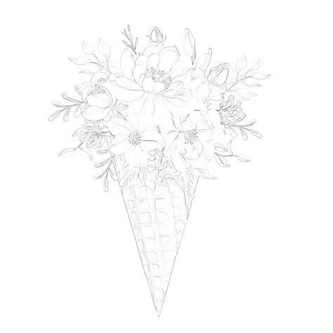 Pink Wild Flower Bouquet Ice Cream Cone Coloring Page