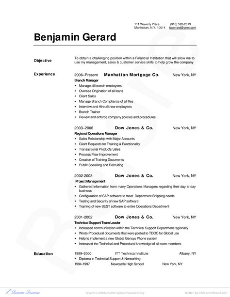 Bank Operations Manager Resume Template Allbusinesstemplates