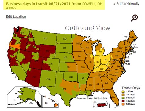 Ups Time In Transit Map