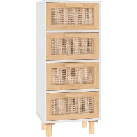 Buffet Blanc X X Cm Bois De Pin Massif Et Rotin Naturel