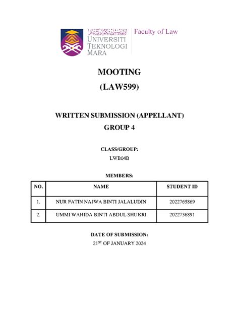 Written Submission Appellant MOOTING LAW599 WRITTEN SUBMISSION