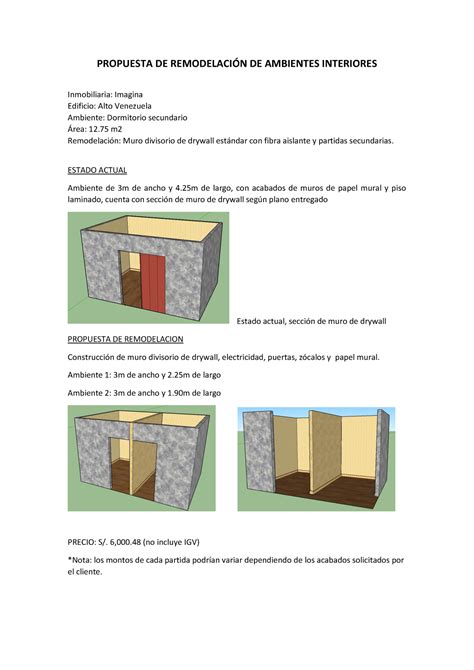 Presupuesto MURO Divisorio Dormitorio ALTO Imagina PROPUESTA DE