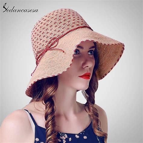 Sedancase Women Wide Brim Raffia Straw Hats For Women Handmade Beach