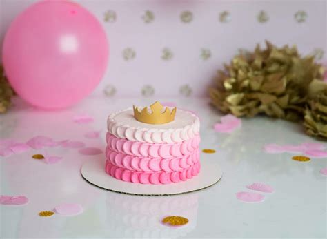 Princess Smash Cake Pink Ombré Buttercream And Gold Fondant Crown Princess Smash Cakes