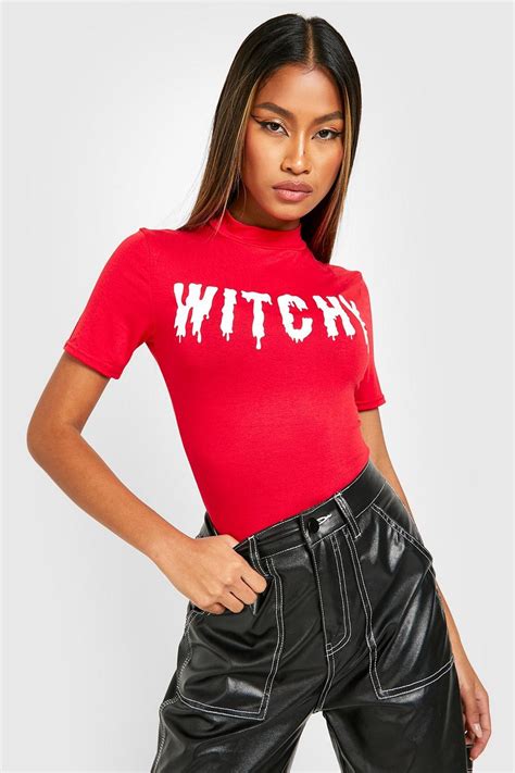 Womens Red Halloween Witchy Short Sleeve Bodysuit Boohoo Uk