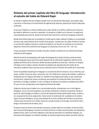 Sintesis introducción al estudio del habla de sapir PDF