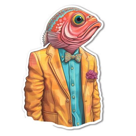 Premium Photo There Is A Sticker Of A Fish Wearing A Suit And Bow Tie