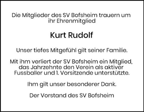 Traueranzeigen Von Kurt Rudolf Trauerportal Ihrer Tageszeitung