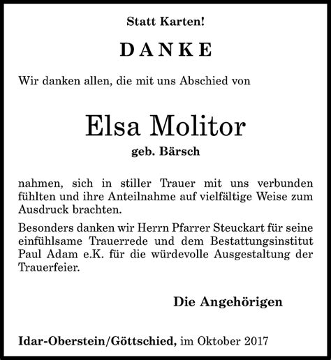 Traueranzeigen Von Elsa Molitor Rz Trauer De