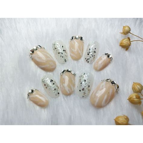 Jual Nail Art Unik Warna Kalem Fake Nail Warna Nude Marmer Shopee Indonesia